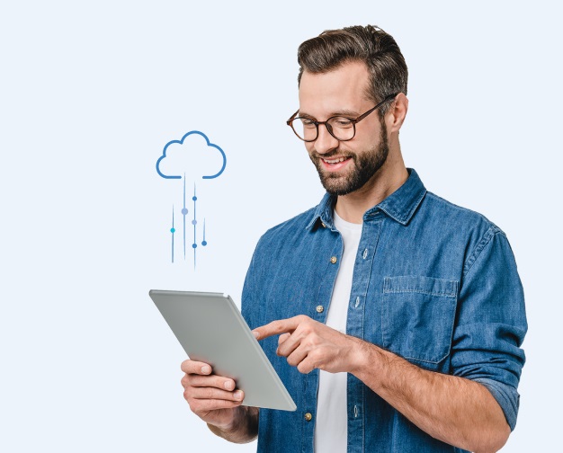 Laptop connected to Cloud server